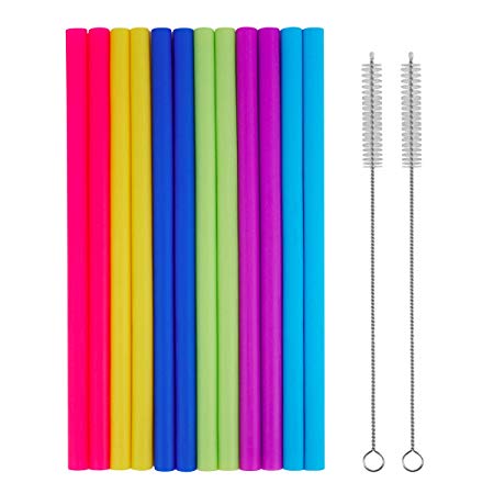 14PCS - Reusable Smoothie Straws with Cleaning Brushes, Tifanso Extra Wide Large Straws - Great for Bubble & Boba Tea, Milkshakes, 10inch Extra Long Flexible Jumbo Straws for 30oz RTIC Rambler Tumbler