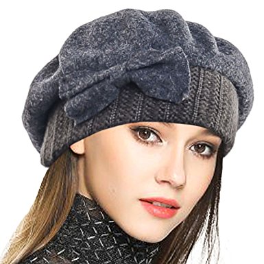 VECRY Lady French Beret 100% Wool Beret Floral Dress Beanie Winter Hat