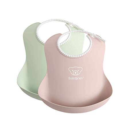 BABYBJORN Baby Bib, 2-Pack, Powder Green/Powder Pink