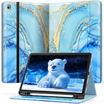 OKP Case for Samsung Galaxy Tab A9 Plus 11 inch 2023, PU Leather Folio Cover with Multi-Angle Stand/Pockets/Pen Holder, Smart Auto Wake/Sleep Case for Samsung Galaxy A9  11 Tablet (Marble Blue)