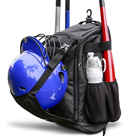 ZOEA Baseball Bat Bag Backpack, T-Ball & Softball Equipment & Gear for Youth and Adults | Large Capacity Holds 4 Bats, Helmet, Glove, Shoes | Shoe Compartment & Fence Hook & Helmet Holder