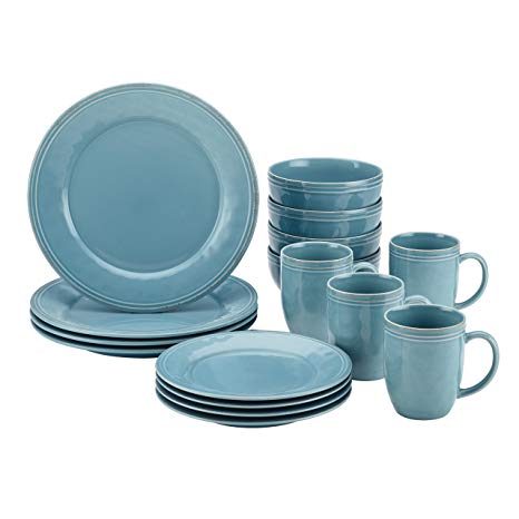 Rachael Ray Cucina Dinnerware 16-Piece Stoneware Dinnerware Set, Agave Blue