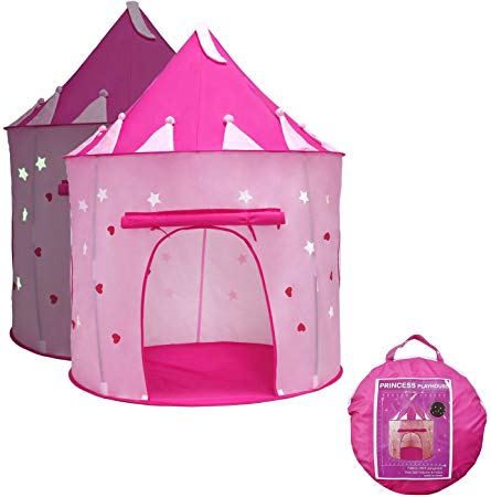 Yoobe Princess Castle Play Tent with Glow in the Dark Stars, your kids will enjoy this Foldable Pop Up pink play tent/house toy for Indoor & Outdoor Use