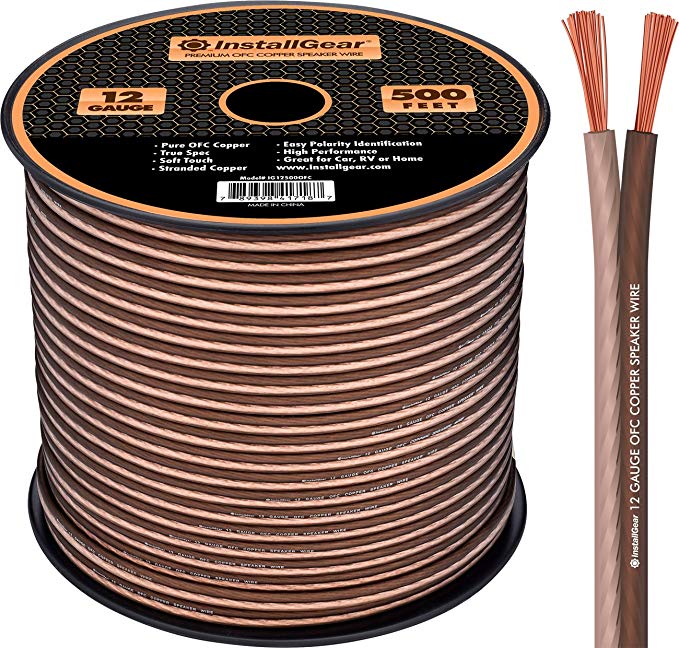 InstallGear 12 Gauge Speaker Wire - 99.9% Oxygen-Free Copper - True Spec and Soft Touch Cable (500-feet)