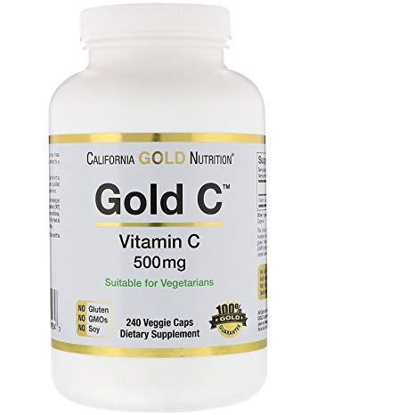 California Gold Nutrition Gold C Vitamin C 500 mg 240 Veggie Caps, Milk-Free, Egg-Free, Fish Free, Gluten-Free, Peanut Free, Treenut Free, Shellfish Free, Soy-Free, Vegetarian, Wheat-Free, CGN