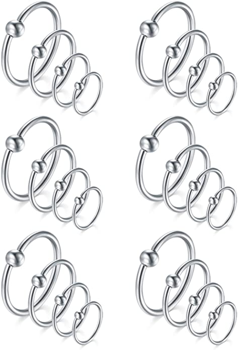 vcmart 16G Nose Rings Hoop Cartilage Earrings Stainless Steel Seamless Septum Ear Helix Piercing Jewelry 18pcs