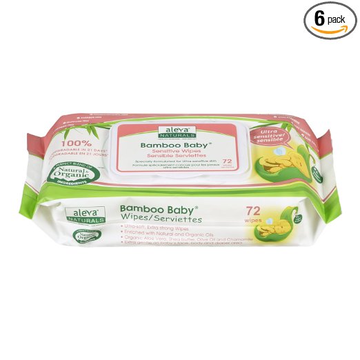 Aleva Naturals Bamboo Baby Wipes, Sensitive, 72 Count (Pack of 6)