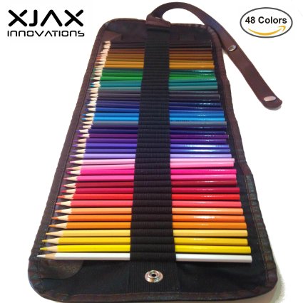 Colored Pencils for Adults & Kids by Xjax Innovations® 48 Assorted Colours Drawing Art Supplies with Roll Up Washable Canvas Coloured Pencils Bag Pouch Wrap Set for Artist Sketch Drawing Oil Pencils