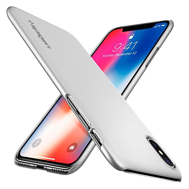 iPhone X Case, iPhone 10 Case, Spigen® [Thin Fit] iPhone X Case Cover with Premium Matte Finish Coating for iPhone 10 (2017) - Satin Silver- 057CS22113