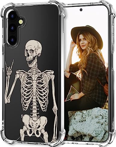 Hungo Samung Galaxy S23  Plus Case Skull Skeleton Cute Clear with Design, Girly for Women Girls Floral Transparent Case Compatible with Samsung Galaxy S23  Plus Skull Skeleton