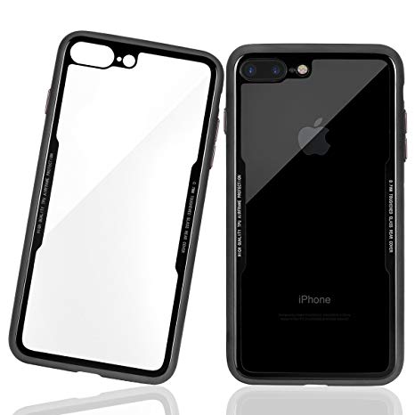 For iPhone 8 Plus Case,iPhone 7 Plus Case, EESHELL [Shock Absorption] Soft Silicone Bumper  [Scratch-Resistant] 9H Tempered Glass Back Cover for Apple iPhone 8 Plus & 7 Plus (Clear Backing) - Black