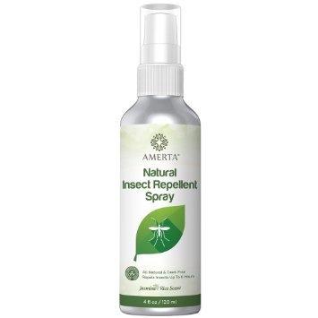 Amerta(TM) All Natural Insect Repellent Spray, 4 oz - DEET FREE - Safe for Kids & Pregnant - Repels Mosquitoes, Gnats, Ticks, Fleas, and More Bugs