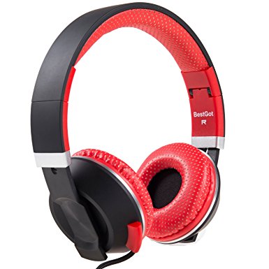 BestGot Lightweight Foldable Headphones with Microphone BG05 (Black/Red)