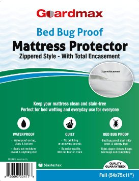 Guardmax - Bedbug Proof/Waterproof Mattress Protector Cover - Zippered Style - Quiet! - Full Size (54"x75"x11")