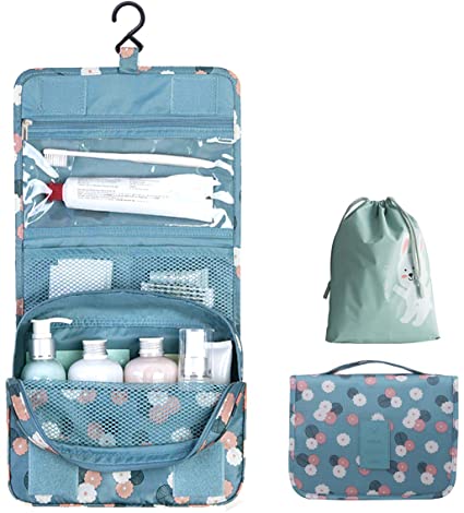 OrgaWise Travel Toiletry Bag Hanging Wash Bag Portable Women Girls Cosmetic Makeup Organizer with Waterproof Drawstring Bag