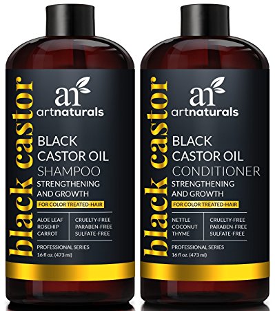 ArtNaturals Black Castor-Oil Shampoo and Conditioner – (2 x 16 Fl Oz) – Strengthen, Grow and Restore – Jamaican Castor – For Color Treated Hair