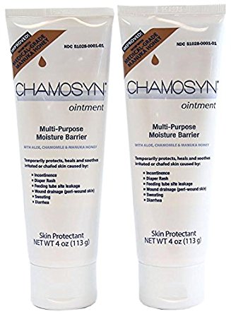 Chamosyn Moisture Barrier Ointment Skin Protectant with Aloe, Chamomile & Manuka Honey 4 oz Tube - Pack of 2