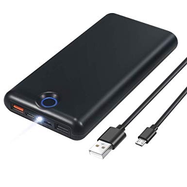 20000mAh Quick Charge 3.0 Power Bank, with Quick Charge Recharging,USB Port External Battery Pack LED Flashlight for Samsung, iPhone, iPad and More(Black)
