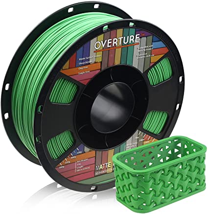 OVERTURE PLA Filament 1.75mm,PLA Matte,Matte PLA Filament 1.75mm,1kg Spool (2.2lbs),Dimensional Accuracy  /-0.03mm, Fit Most FDM Printer(Green)