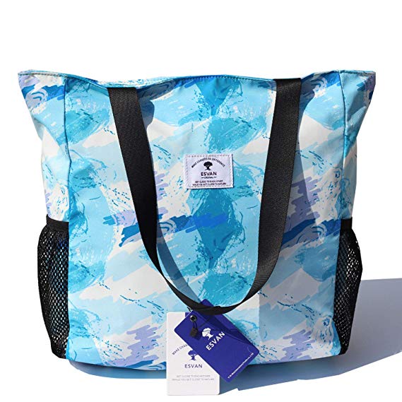 Original Floral Water Resistant Large Tote Bag Shoulder Bag for Gym Beach Travel Daily Bags Upgraded ([E] Floral Leaf)