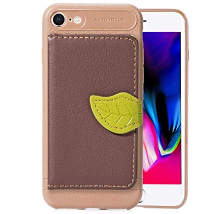 DAMONDY iPhone 8 Case, iPhone 7 Case, Luxury Leaf Wallet Purse Card Holders Design Cover Soft Bumper Shockproof Flip Leather Kickstand Case for Apple iPhone 8/7-brown