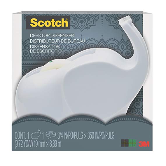 Scotch Desktop Dispenser Clear Tape Dispenser, Gray, 3/4 in x 350 in (C43-ELPHT)