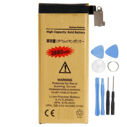 REDGO 2680mAh High Quality Gold Replacement Battery IP 5 for iPhone 5 5G   Tools