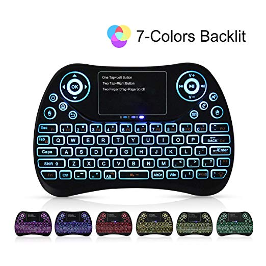 SUPVIN 2.4GHz Mini Wireless Keyboard with Touchpad Mouse Comb, RGB Backlit/Li-ion Battery Rechargable/Portable USB Remote Keyboard for Android TV Box, PC, Smart TV, Raspberry Pi 3, HTPC, PS4