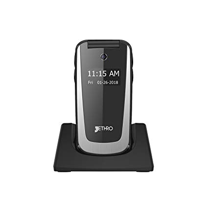 Jethro [SC729] 3G Unlocked Flip Senior & Kids Cell Phone, M4/T4 HAC Hearing Aid Compatible, FCC/IC Certified, SOS Emergency Button, 2.4" LCD and Large Keypad w/Charging Cradle