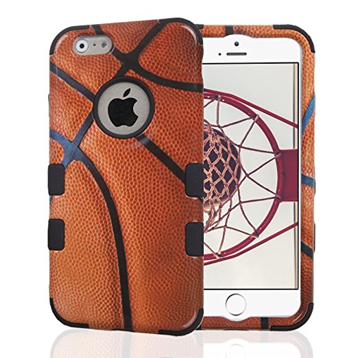 iPhone 6 Case, iPhone 6S Case, JoJoGoldStar Dual Layer Hybrid, Slim Fit Plastic and Silicone TPU Cover with Stylus and Screen Protector - Basketball