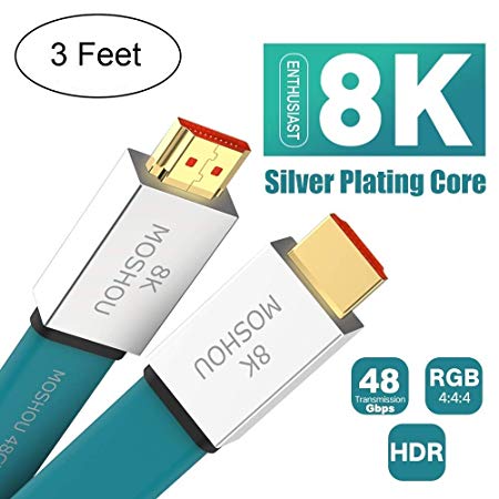 SIKAI 8K Cable Compatible with Apple TV 4K, VIZIO TV, Roku, LG OLED TV, Samsung QLED TV Ultra High Speed Cable 8K@60Hz 48Gps Dynamic HDR High-Definition Multimedia Interface Cord (3 Feet, Dark Blue)