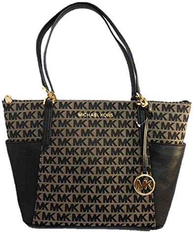 Michael Kors Bedford Large East/West Top Zip Tote - Beige/Black/Black