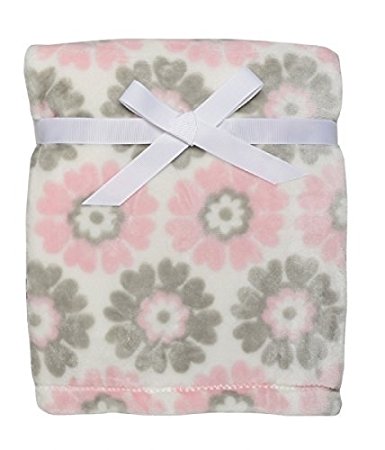 Baby Girl Floral Pink and Gray Soft Blanket 30x40