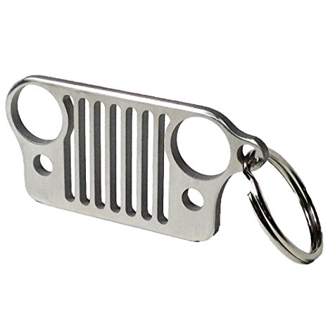 Nuoxinus Car Key Chain Ring, Grill Cool Keychain with Laser-Cut 304 Stainless Steel for Jeep Wrangler, Men, Women, Driver, Automotive Enthusiasts (Silver)