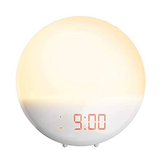 Sunrise Alarm Clock, TopElek Wake-up Light Alarm Clock with 20-Level Brightness Sunrise Simulation, Alarm Clock with FM Radio & 6 Natural Sound, Snooze Function, Sunrise Stimulation for Bedroom, White