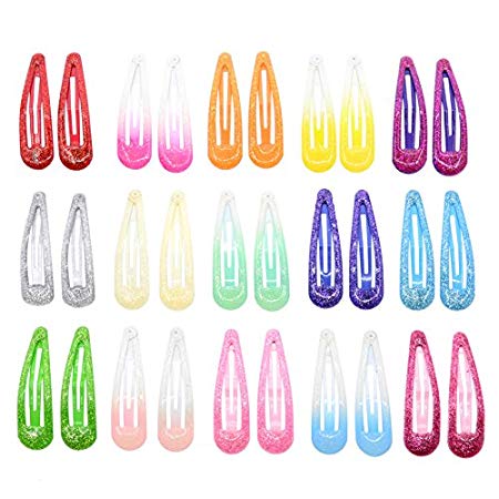 30 Pcs Assorted Color 2 Inch Glitter Snap Hair Clips Barrettes for Girls