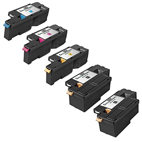 Speedy Inks - Compatible Dell Set of 5 Toner Cartridges for Dell 1250c, 1350cnw, 1355cn, and 1355cnw Printers: 2 Black, 1 Cyan, 1 Magenta, 1 Yellow