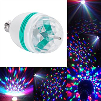 DLLL 3W Crystal Ball Magic RGB Automatic Rotating LED Stage Effect Wall Ceiling Light E27 Bulb for Home Party Disco DJ Bar Club KTV
