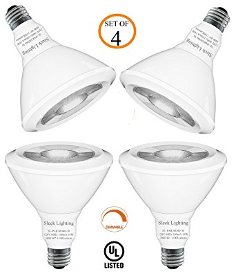 SleekLighting PAR 38, LED 18 Watt, "Dimmable" Wide Flood Light Bulb(40°), Warm White (3000K), 1100 Lumens, E26 Medium Base, 100 Watt Equivalent, UL Approved (PACK OF 4)