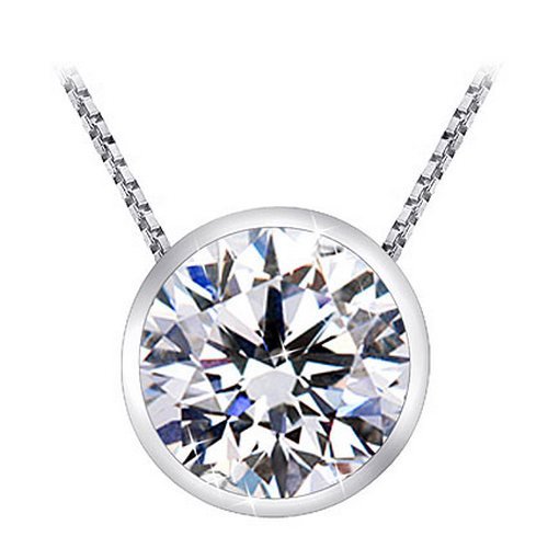 1/2 Carat Bezel Set Diamond Pendant Necklace (H-I Color , I1 Clarity , 0.5 ctw) w/ 16" silver chain