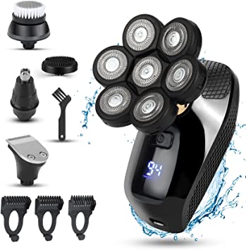 7D Electric Razor for Men, 5 in 1 Head Shavers for Bald Men, Electric Rotary Shaver Waterproof Grooming Kit Cordless Bald Head Shaver LED Display