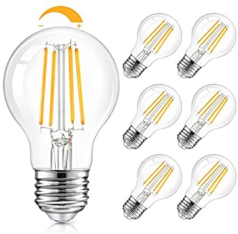 LED A19 Dimmable Light Bulbs 100W Equivalent, Vintage E26 Edison Bulbs 8W 1200LM, 2700K Soft Warm White, Clear Antique LED Filament Bulb for Home, Bathroom, Indoor&Outdoor, 6-Pack