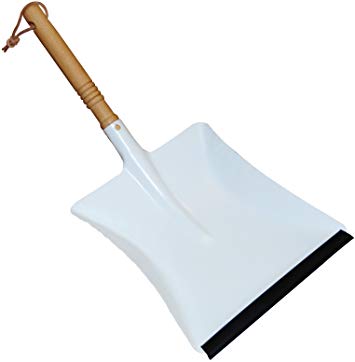 Redecker Dust Pan with Oiled Wooden Handle, 17-3/4-Inches, White Powder-Coated Metal