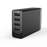 Anker 25W 5-Port Desktop USB Charger with PowerIQ Technology for Smartphones Tablets and Many Other Devices Black