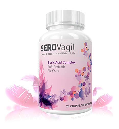 Boric Acid Suppositories 800mg Complex with Fos-Prebiotic (Probiotic Enhancer) & Aloe Vera by SEROVagil - pH Balance for Women - Made in USA - Pharmaceutical Grade Boric Acid.