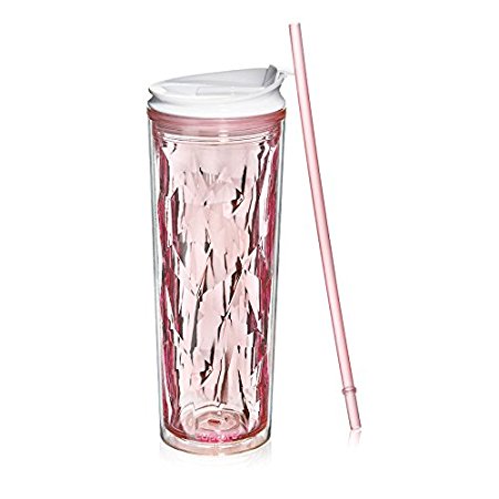 Cupture Crystal Click & Seal Shake Tumbler Cup for Hot or Cold Drinks - 22 oz (Pink Rose)