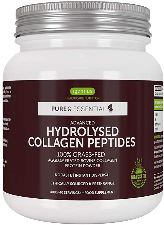 Pure & Essential Advanced Hydrolysed Collagen Peptides - 100% Grassfed Agglomerated Bovine Collagen Protein Powder, Easy Mix, 40 Servings