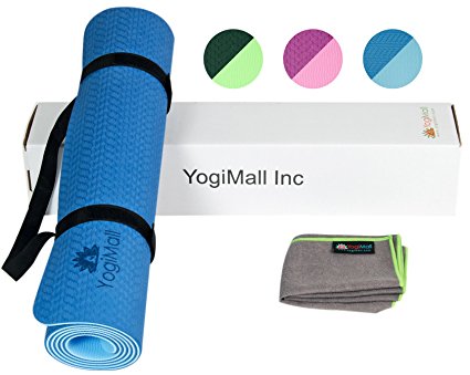 Eco Friendly High Density TPE Premium Yoga Mat with Carry Strap by YogiMall, Free of PVC and Other Toxic Chemicals, Non Slip, Extra Long 72", Lightweight 2.4 Lbs, Perfect for Hot, Vinyasa & Pilates