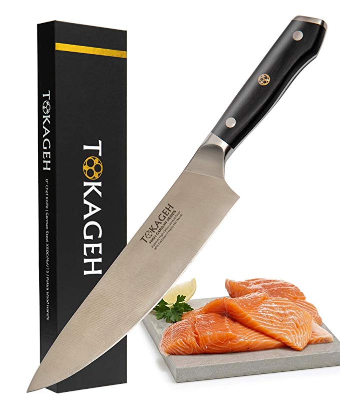TOKAGEH New Series Chef Knife 8 inch - German High Carbon Steel Pakka Wood Handle