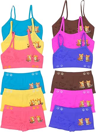 ToBeInStyle Girl Pack of 6 Set Spaghetti Strap Training Bras & Boyshorts Bikinis